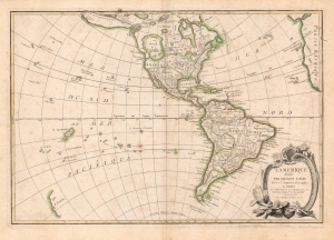 1762 Janvier Map of North America and South America (Sea of the West)