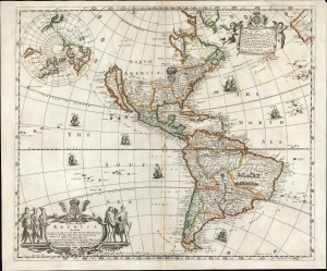 1684 Philip Lea and John Overton Map of the Western Hemisphere