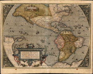 1587 / 1589 Ortelius Map of America (English Colonies in North America)