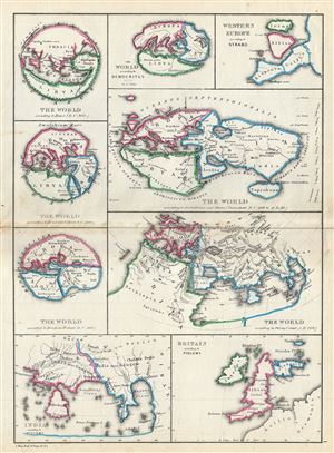1867 Hughes Map of the World According to the Ancients (Ptolemy, Srabo, Homer, Herodotus, etc.)