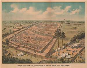 1890 J.W. Morton Bird's-Eye View Map of U.S. Civil War Andersonville Prison, Georgia