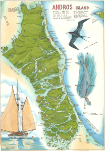 1971 William Johnson Jr. Hand-Colored Pictorial Map of Andros Island, Bahamas