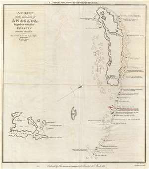 1825 Basire Map of Anegada Island, Virgin Islands (w/ slave ship wrecks)