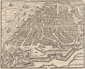 1574 Woodcut view of Antwerp, after Hoefnagel