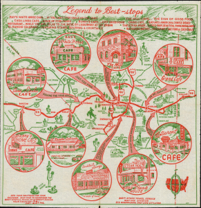 1952 Pictorial Tourist Map of Route 66 in Arizona, Printed on a Napkin