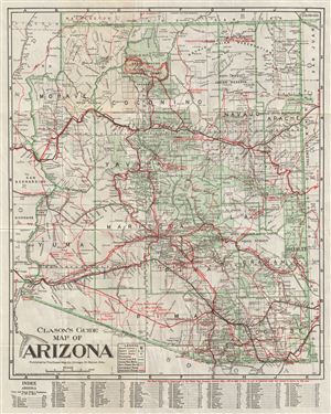 1920 Clason Guide Map of Arizona