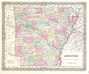 1855 Colton Map of Arkansas