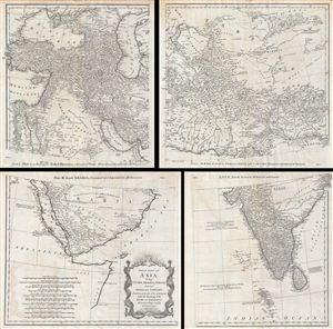 1755 Postlethwayte Four Part Map of Turkey, Arabia, Persia, India and Tartary