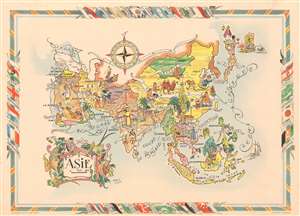 1951 Liozu Pictorial Map of Asia