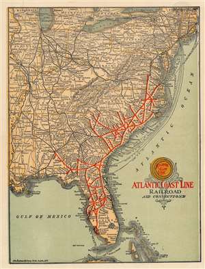 1916 Matthews-Northrup Map of the Eastern U.S. and Atlantic Coast Line Railroad