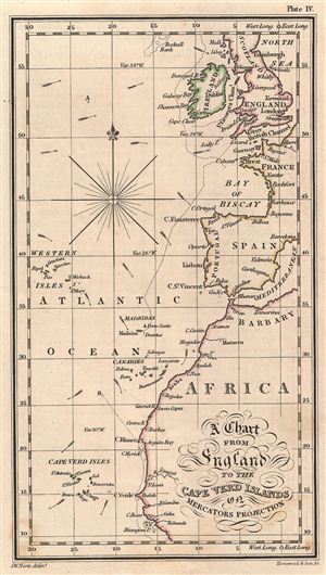 1840 J.W. Norie Chart of the Atlantic: England to the Cape Verd Islands