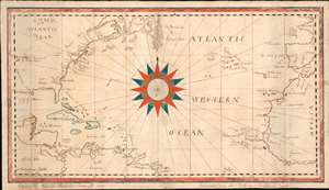 1822 Manuscript Charles Haskell Schoolboy Map of the Atlantic Ocean