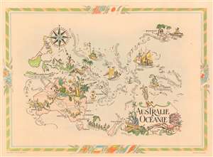 1951 Liozu Pictorial Map of Australia, the East Indies, and Oceania