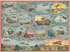 1912 Saussine Pictorial Aviation 'Round the World' Board Game