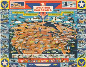 1943 Cheeseman Pictorial Broadside Map of the United States Promoting Aviation