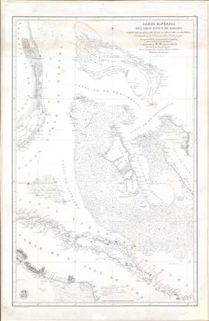 1858 Direccion de Hidrografia Nautical Chart / Map of the Bahamas / Florida