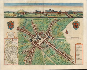 1649 Joan Blaeu view and plan of Bailleul (Nord, France)