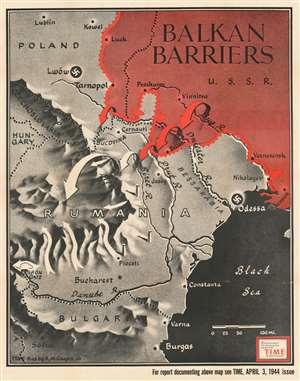 1944 Chapin Map of Romania, Bulgaria, and Ukraine during World War II