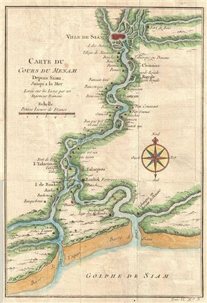 1749 Bellin Map of Siam and Bangkok, Thailand