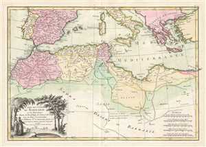 1762 Bonne Map of the Mediterranean and the Maghreb or Barbary Coast, Africa