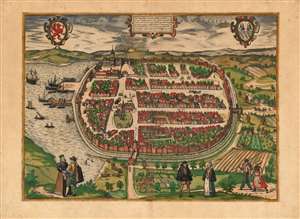 1593 Braun and Hogenberg View of Barth, Germany