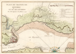 1744 Bellin Map of the River Approach to Quebec City, Canada