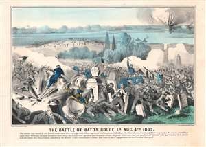 1862 Currier / Ives Print of the Battle of Baton Rouge, U.S. Civil War