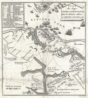 1787 Ramsay Map or Plan of Yorktown, Virginia (Revolutionary War)