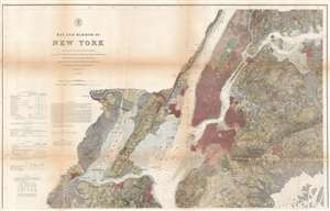 1874 U.S. Coast Survey Nautical Chart / Map of New York City Harbor