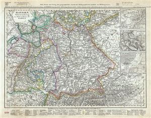 1852 Meyer Map of Southern Germany (Bavaria, Wurttemberg, Baden)