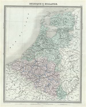 1874 Tardieu Map of Belgium, Holland (The Netherlands) and Luxembourg