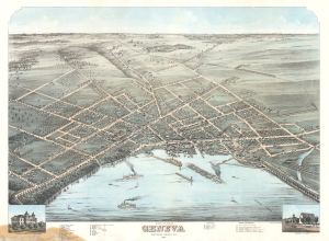 1873 Koch Bird's Eye View of Geneva, New York, Finger Lakes Region