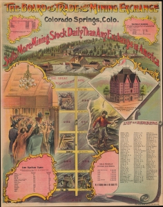 1896 Western Litho. Chromolithograph of the Colorado Mining Stock Exchange, Colorado Springs