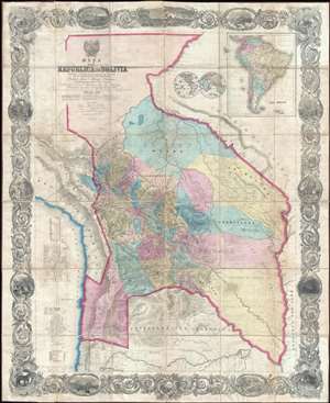 1859 Colton / Ondarza Folding Wall Map of Bolivia - a seminal map!