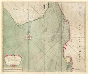 1715 Samuel Thornton Chart of Guzarat (Gujarat) and Bombay (Mumbai)