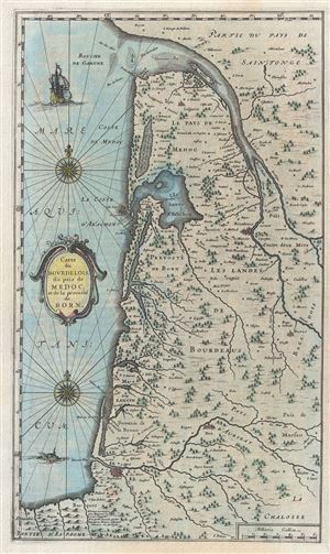 1667 Blaeu Map of Bordeaux and Medoc (Wine Regions)