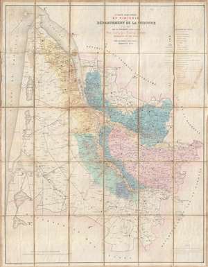 1874 Coutaut Wine Map of the Gironde (Bordeaux, Medoc) w/ Vineyards