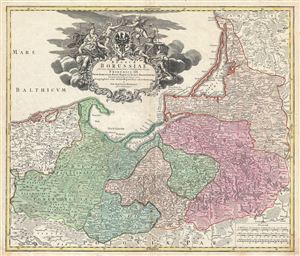 1710 Homann Map of Northern Poland, Konigsburg (Kaliningrad), and Lithuania