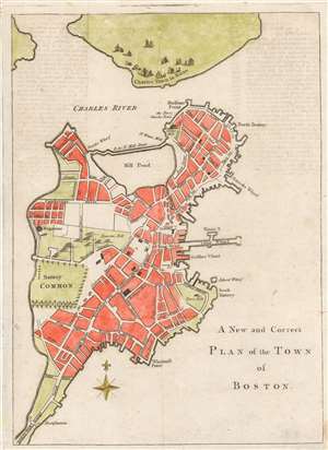 1775 Gentleman's Magazine Map of Boston, Massachusetts (Revolutionary War)
