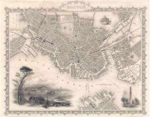 1851 John Tallis Map of Boston, Massachusetts