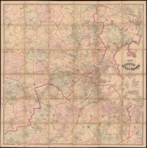 1867 Walling and Gray Wall Map of Boston, Massachusetts, and Environs