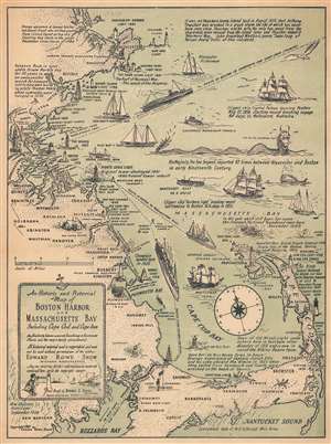 1941 Snow Pictorial Map of Boston Harbor and Massachusetts Bay