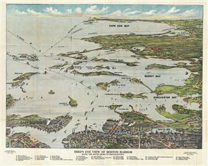 1920 View Map of Boston Harbor and Cape Cod, Massachusetts