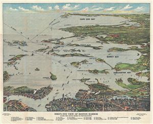 1920 Union News Company View Map of Boston Harbor and Cape Cod, Massachusetts