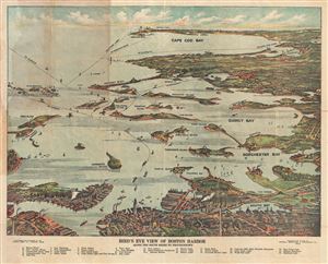 1920 Union News Company View Map of Boston Harbor and Cape Cod, Massachusetts