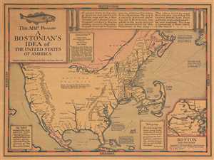 1936 Wallingford Map : A Bostonian's View of the United States