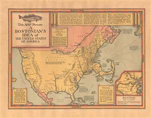 1936 Wallingford Map : A Bostonian's View of the United States