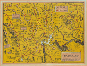 1936 Lindgren Screen Print Hysterial Map of Boulder Dam and the Grand Canyon