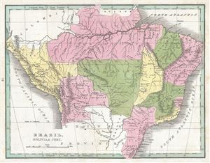 1835 Bradford Map of Brazil, Bolivia and Peru