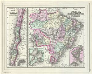 1887 Bradley Map of Chile, Brazil, Bolivia, Paraguay and Uruguay